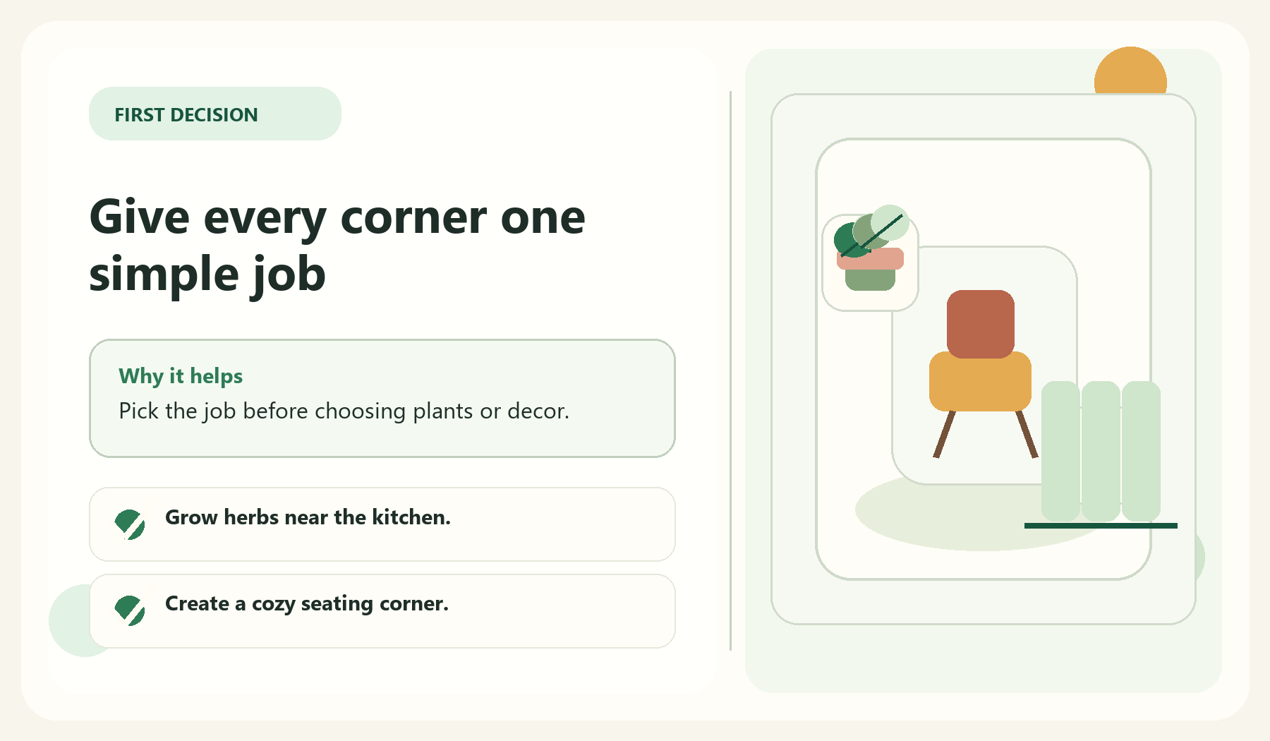 Give every corner one simple job visual guide for Start With One Clear Garden Job