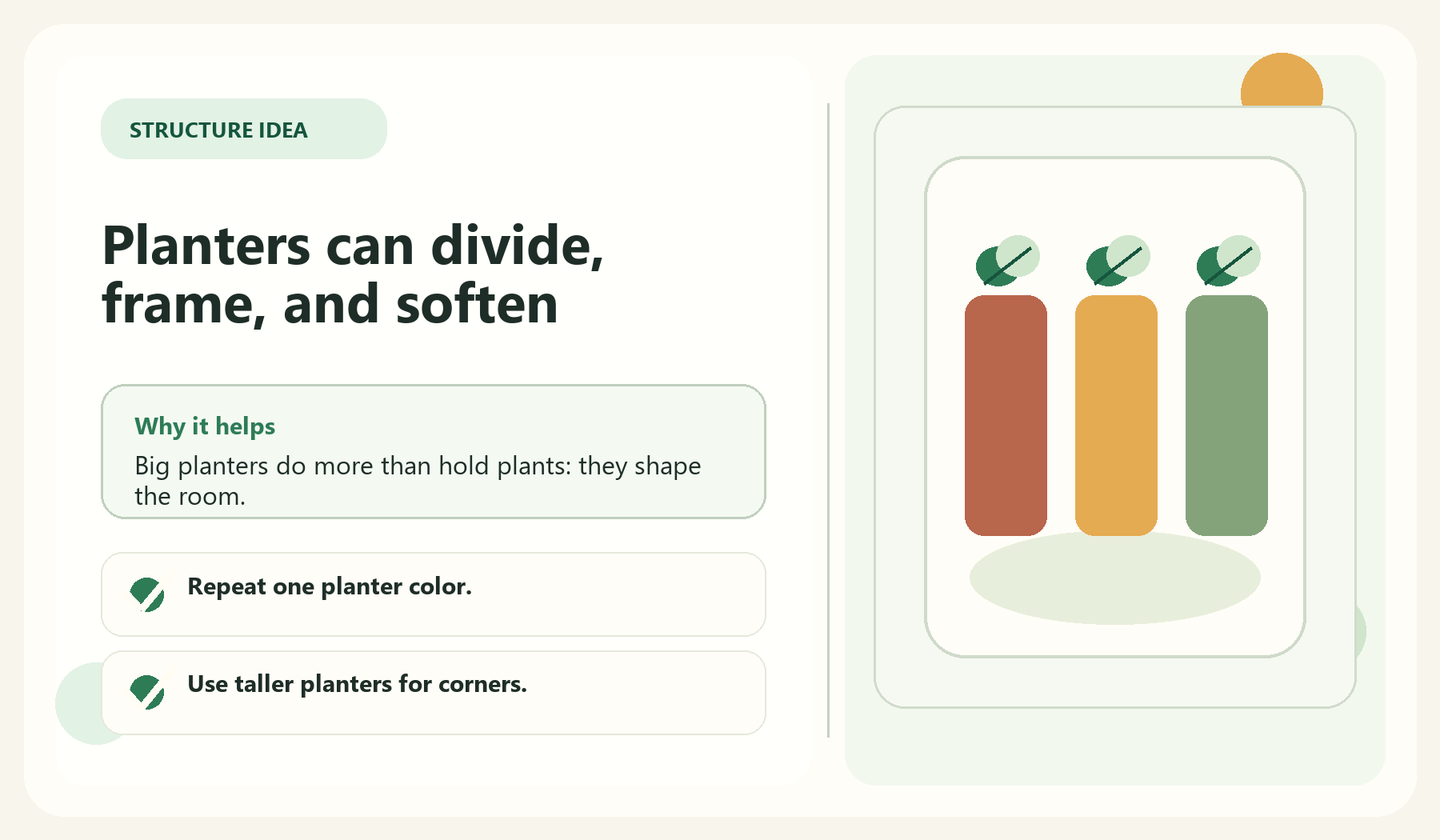 Planters can divide, frame, and soften visual guide for Use Planters As Decor And Structure