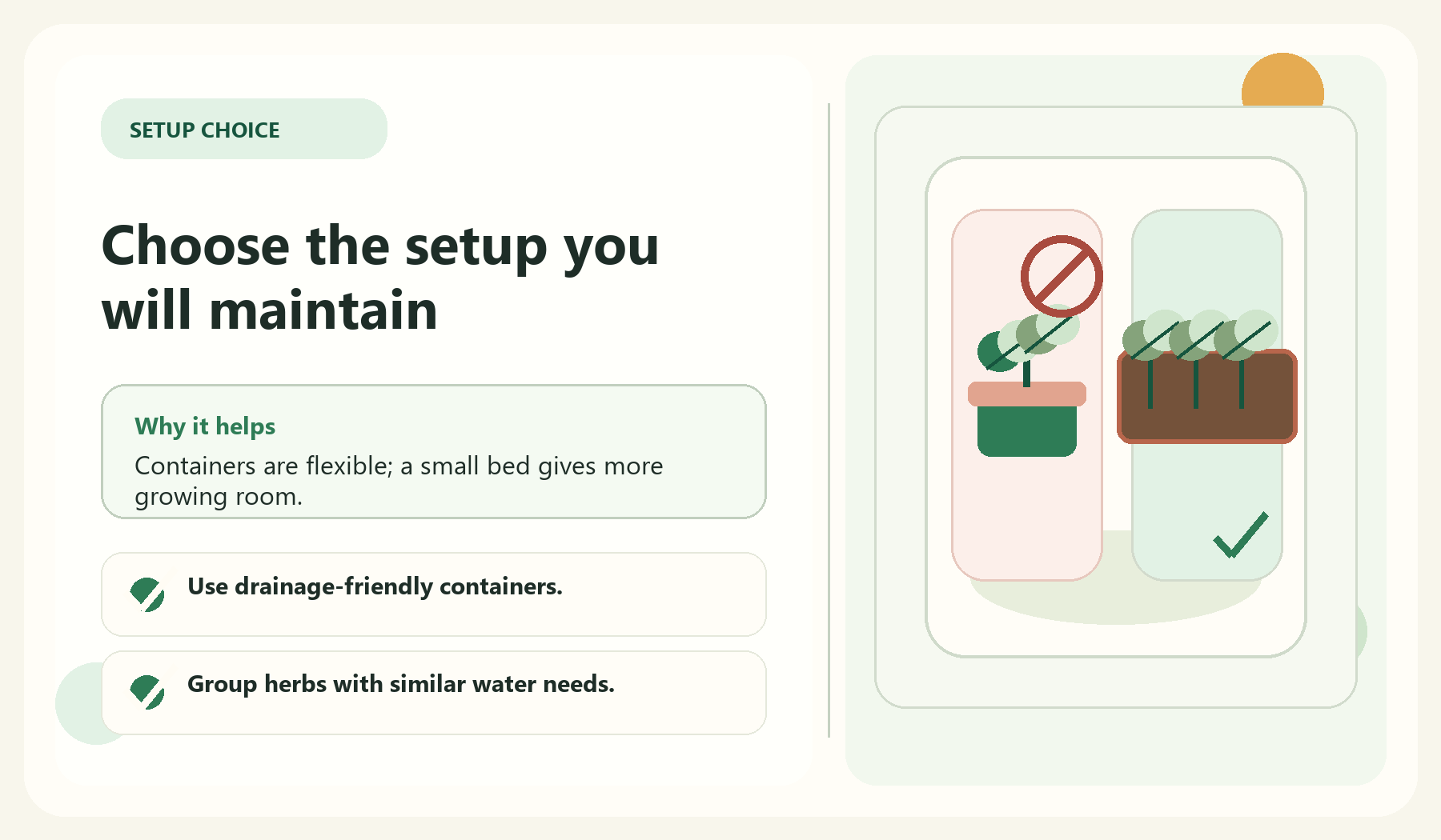 Choose the setup you will maintain visual guide for Choose Containers Or A Small Bed