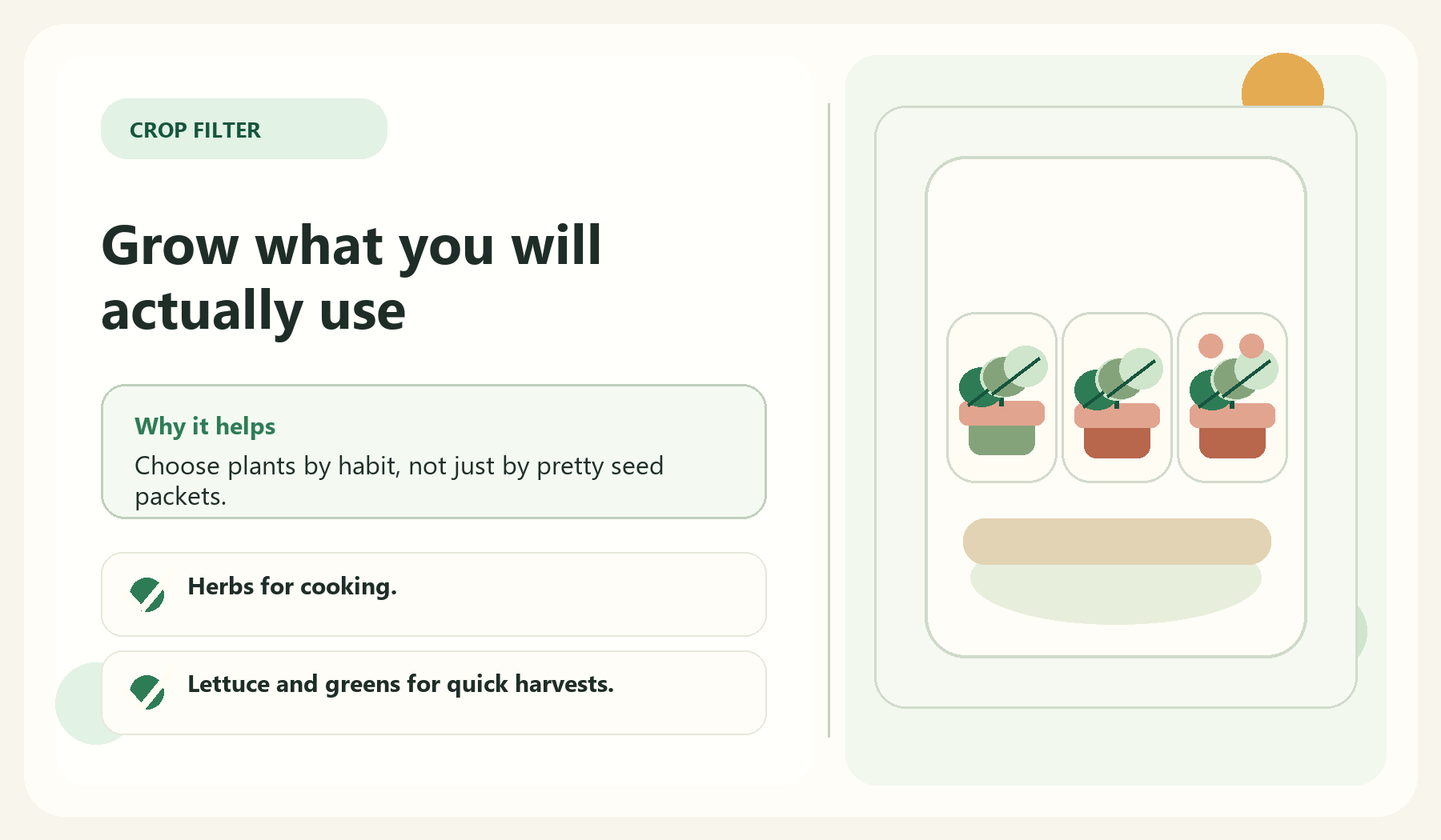 Grow what you will actually use visual guide for Decide What You Want To Grow