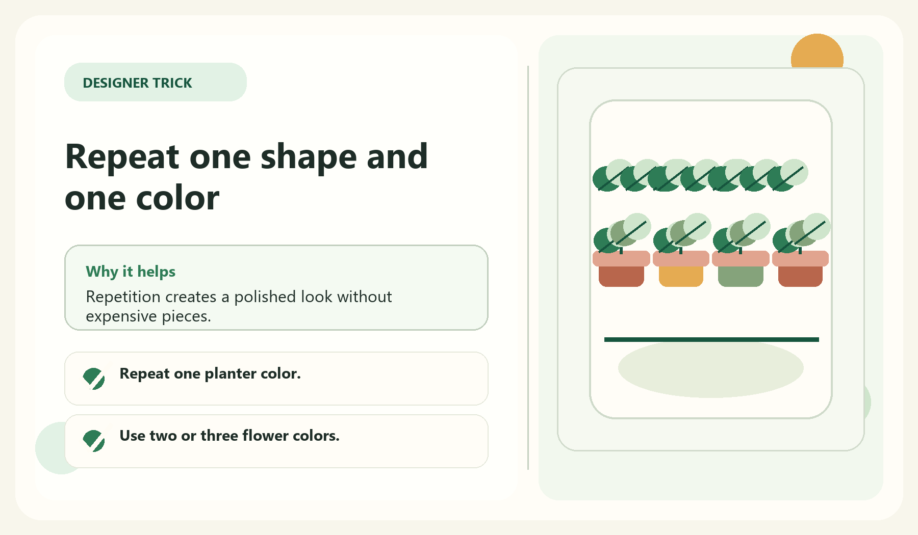 Repeat one shape and one color visual guide for Use Repetition To Look More Expensive