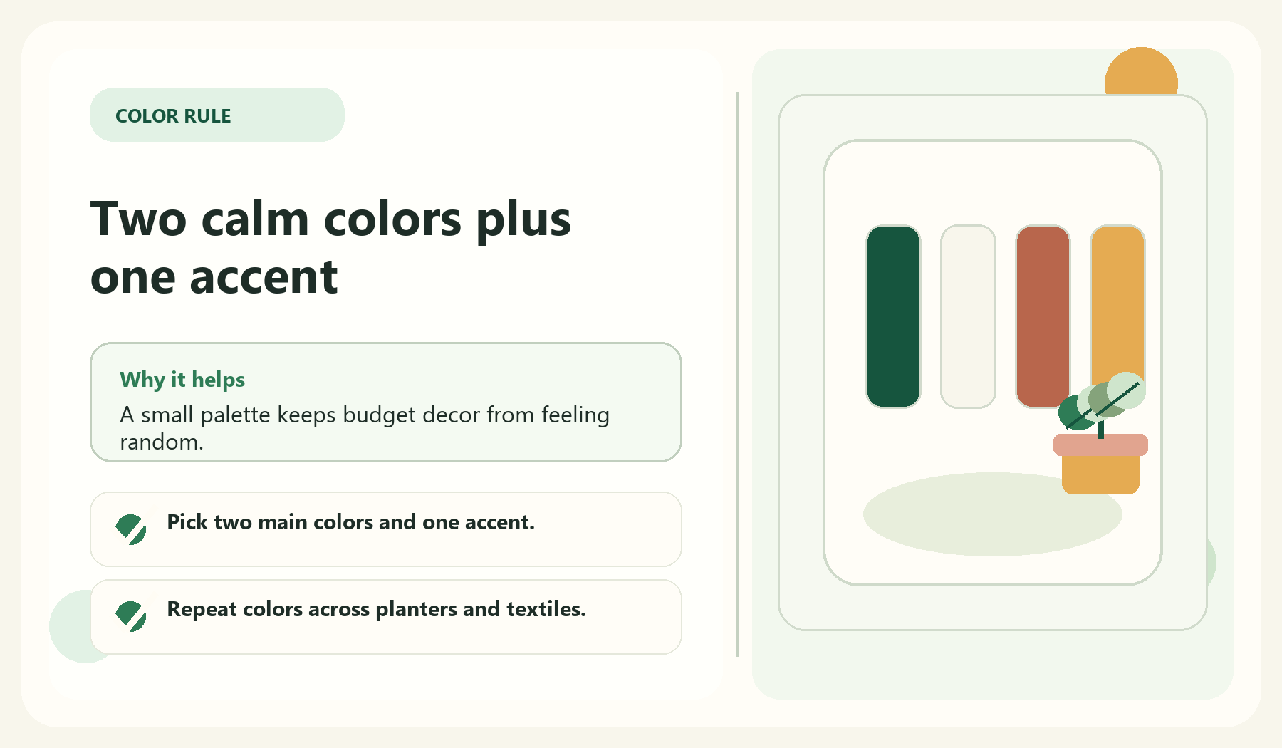 Two calm colors plus one accent visual guide for Choose A Simple Color Palette