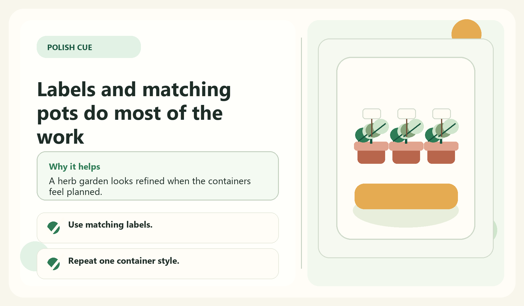 Labels and matching pots do most of the work visual guide for Make It Look Elegant