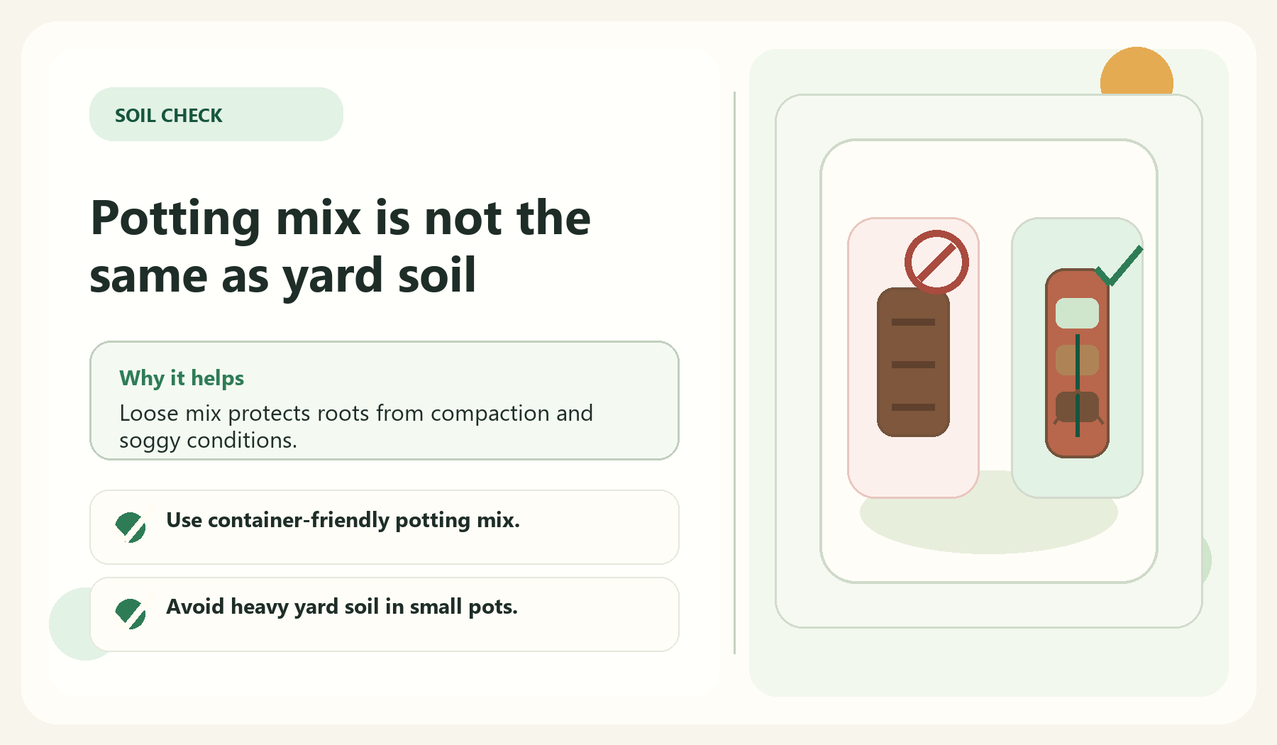 Potting mix is not the same as yard soil visual guide for Mistake 3: Using The Wrong Soil