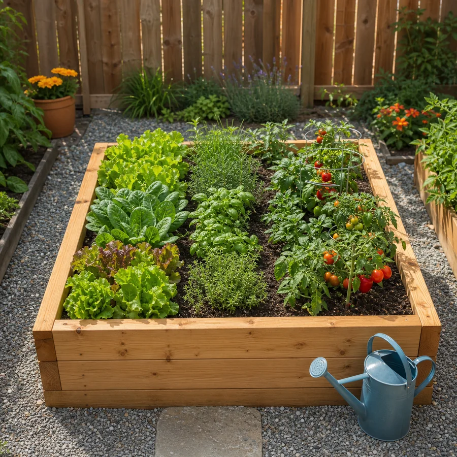 Reachable raised bed with herbs and vegetables